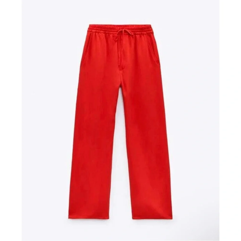 Zara Flowy Red Drawstring Pants Viscose/ Lyocell XL - Picture 6 of 11